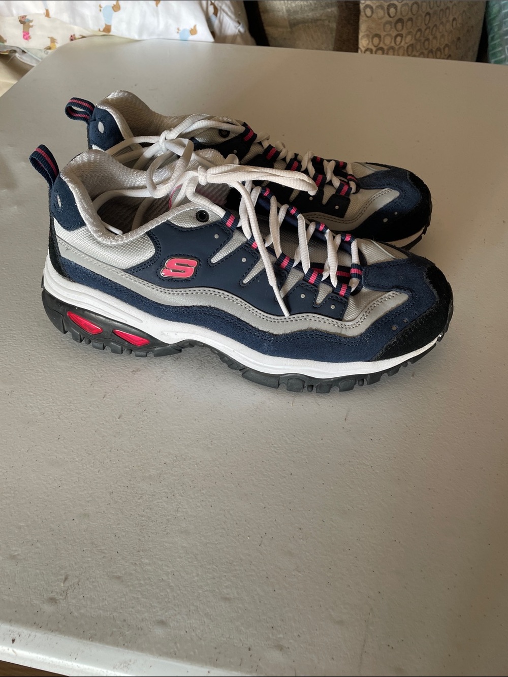 Skechers Navy, White & Pink Chunky Lace-Up Sneakers